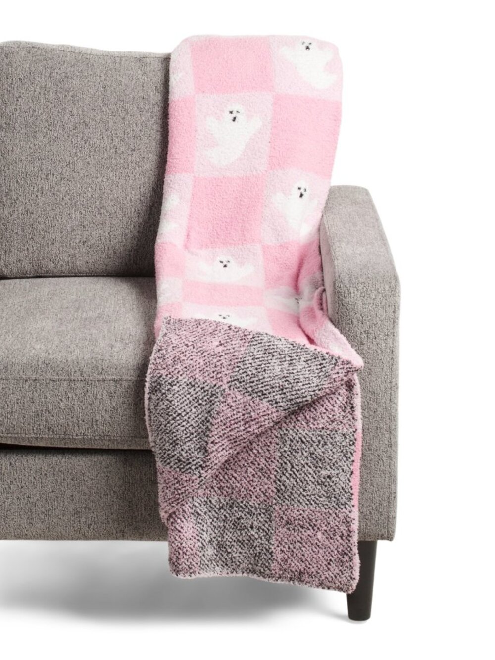NWT - Cupcakes & Cashmere Feather Knit Ghosts Throw Blanket - Pink/White Check